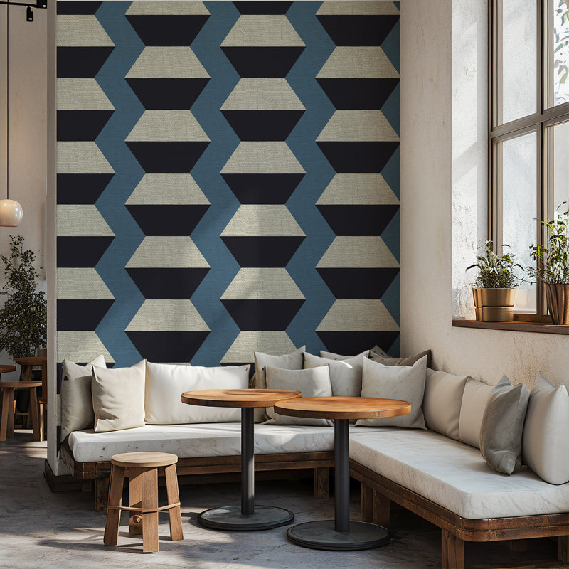 Infinity Blocks - Lacquered Wallpaper, Blue Horizon, Faux Grasscloth, Non-Pasted