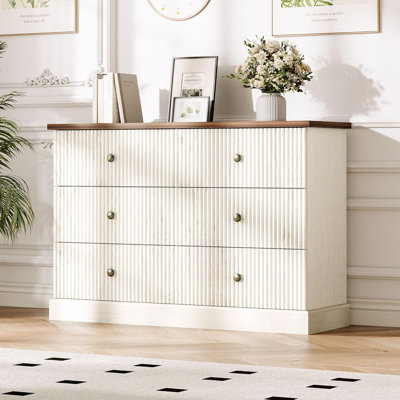 Commode horizontale en bois cannelée à 6 tiroirs, commode compacte pour le rangement de vêtements de chambre à coucher et de petits espaces