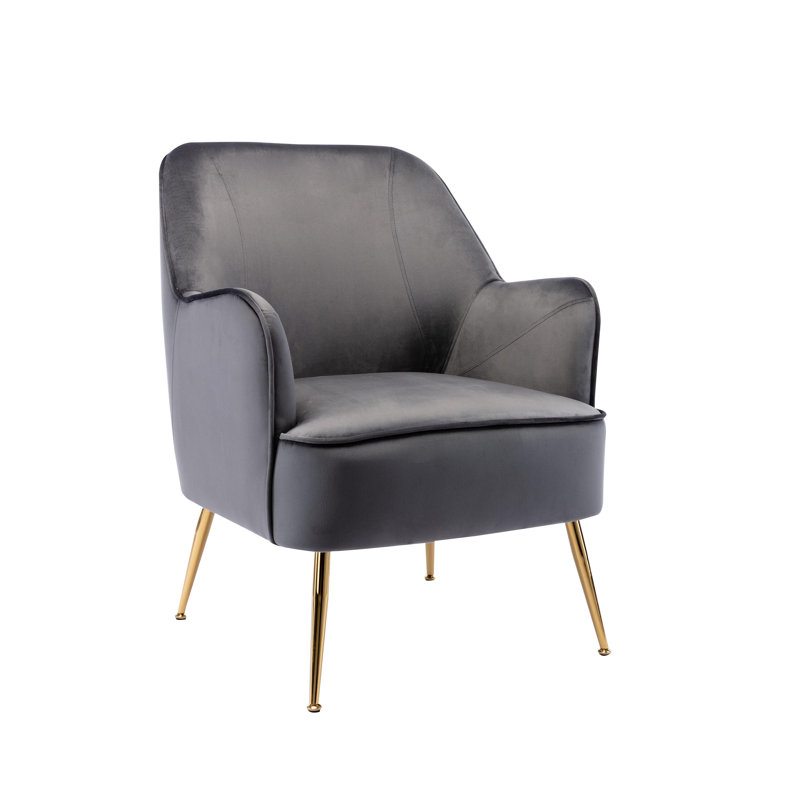 Chaise d'appoint rembourrée en velours Addyson avec pieds chromés dorés, Gris foncé