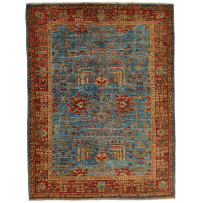 5x7 Blue and Rust Anatolian Traditional Rug