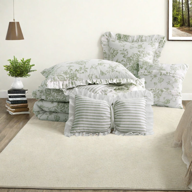 Premium King Bedding Sets, Soft Polyester, Modern Floral Ruffle for Home