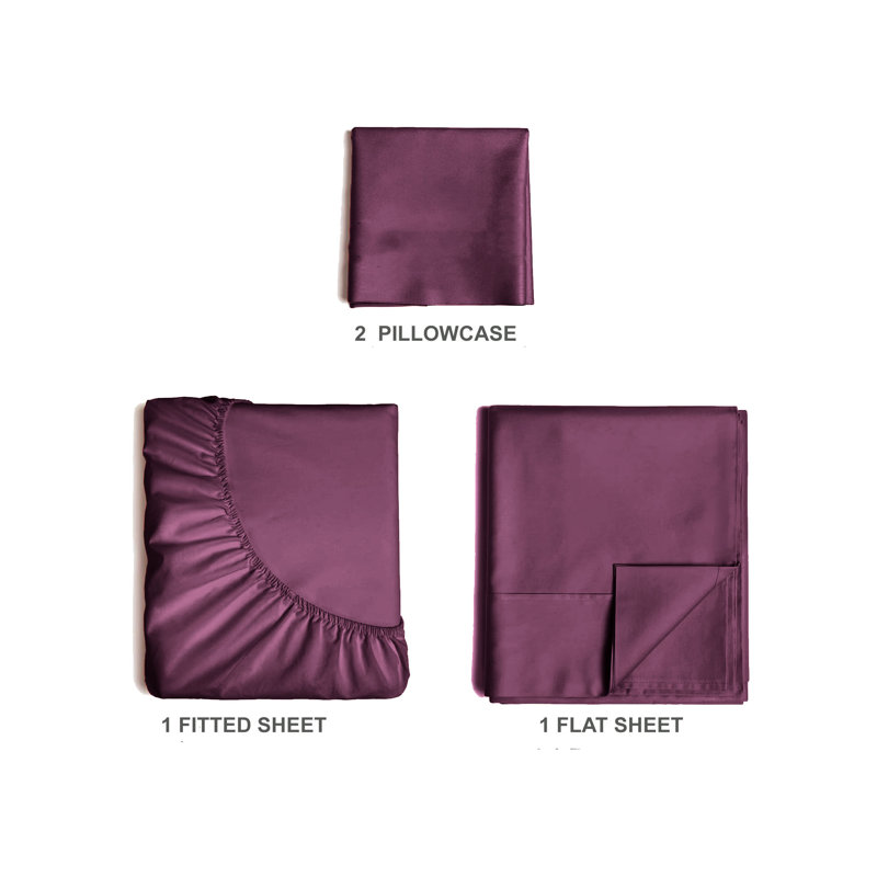  Ensemble de draps en rayonne de bambou 4 pièces Premium Luxury, Ensemble de draps pour taille de lit simple TG ave, Violet