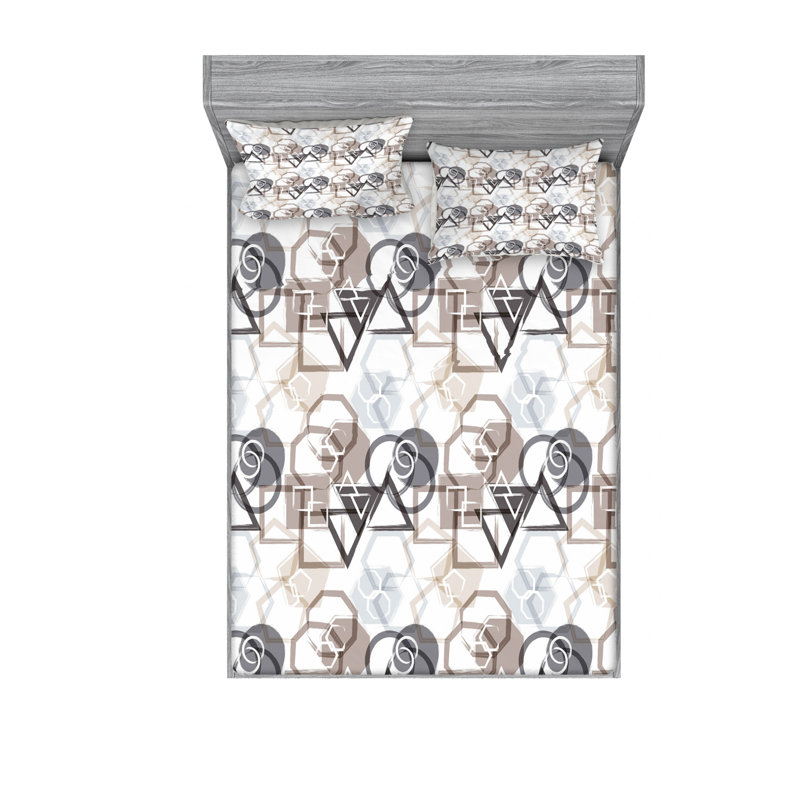 Microfiber Geometric Sheet Set, Queen Sheet Set with Fitted Sheet