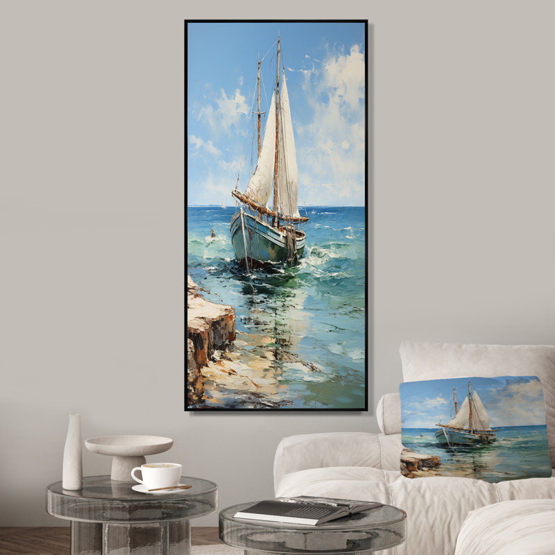 Voilier, rêve océanique - art mural fenêtres côtières, Cadre flottant noir, 40" H x 30" W