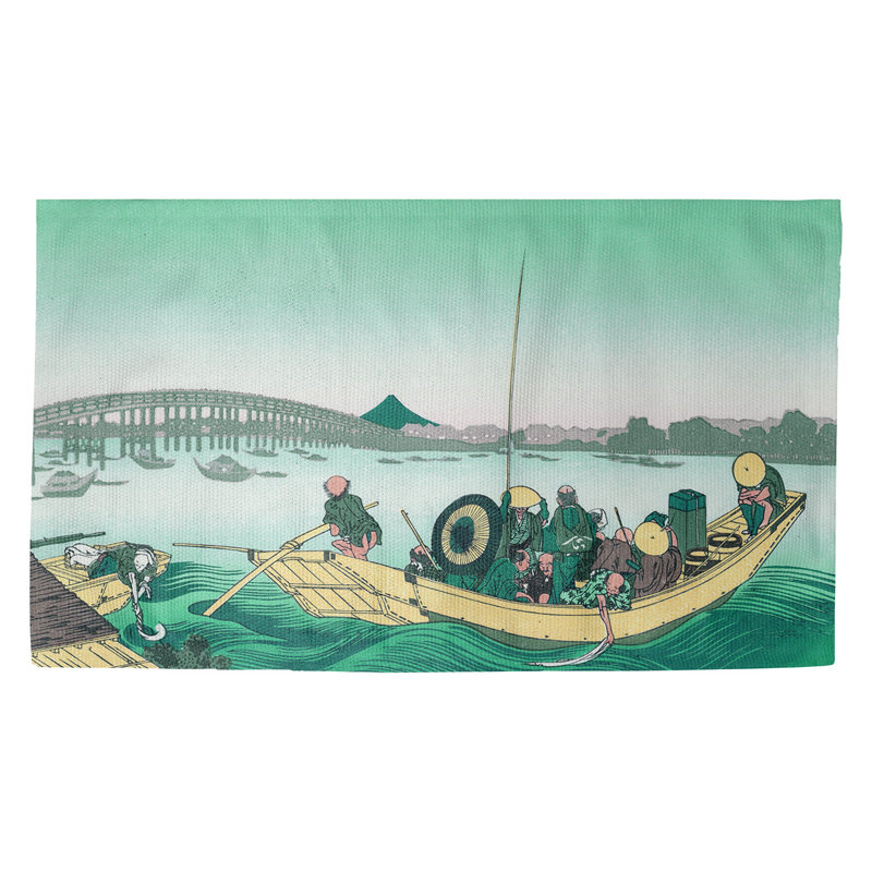 Tapis de coucher de soleil à travers la ryogoku bridge green Clair, Rectangle 2 pi 2 po x 3 pi 4 po