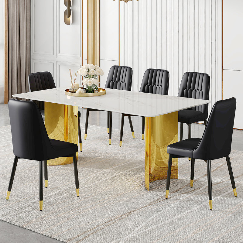 Ensemble de table de salle à manger, une table d'intérieur avec pieds et chaises en acier inoxydable, Noir