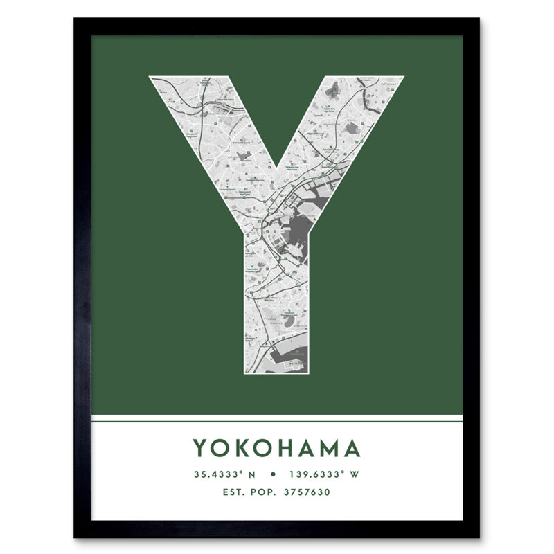 Yokohama City Map Yokohama Japan City Map Green - Single Picture Frame Typography