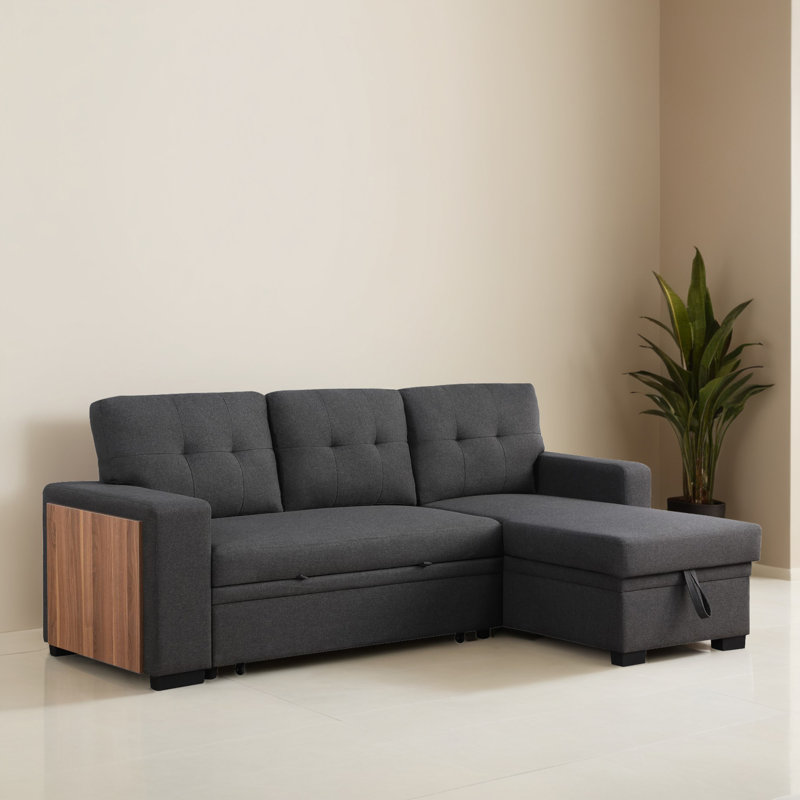 Canapé-lit modulaire réversible avec rangement 92,12 po, Lin gris foncé