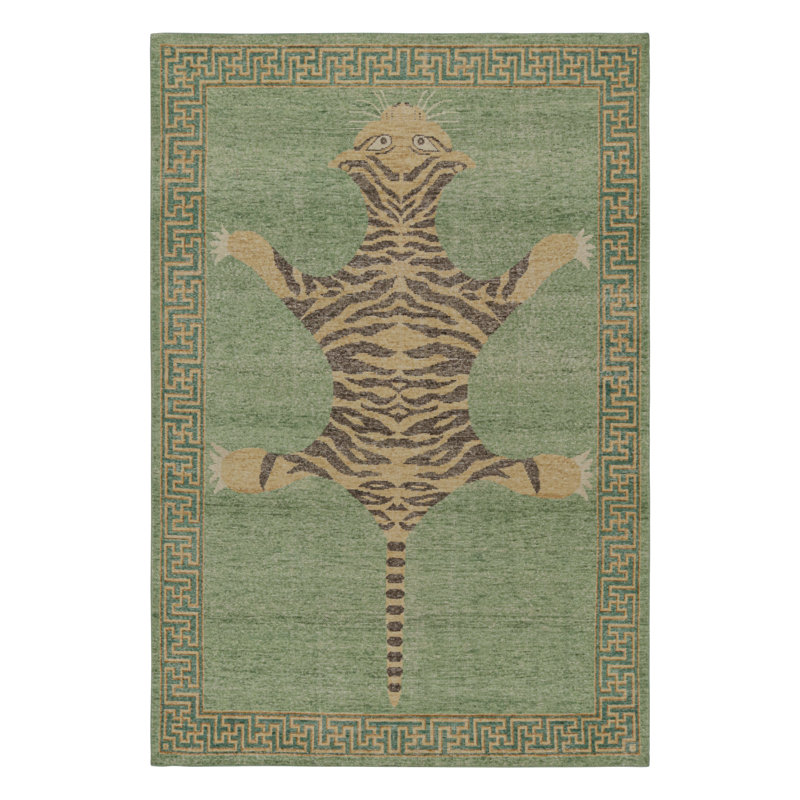 Distressed Homage Hand Knotted Wool Animal Print Area Rug, Rectangle 8' x 10'