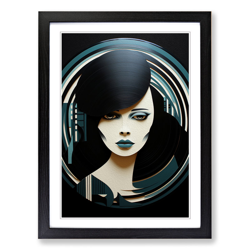 Vinyl Record Art Deco - Framed Print, Black, 46cm H x 34cm W x 2cm D