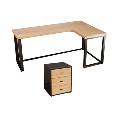 Bureau en bois massif en forme de L Burlywood