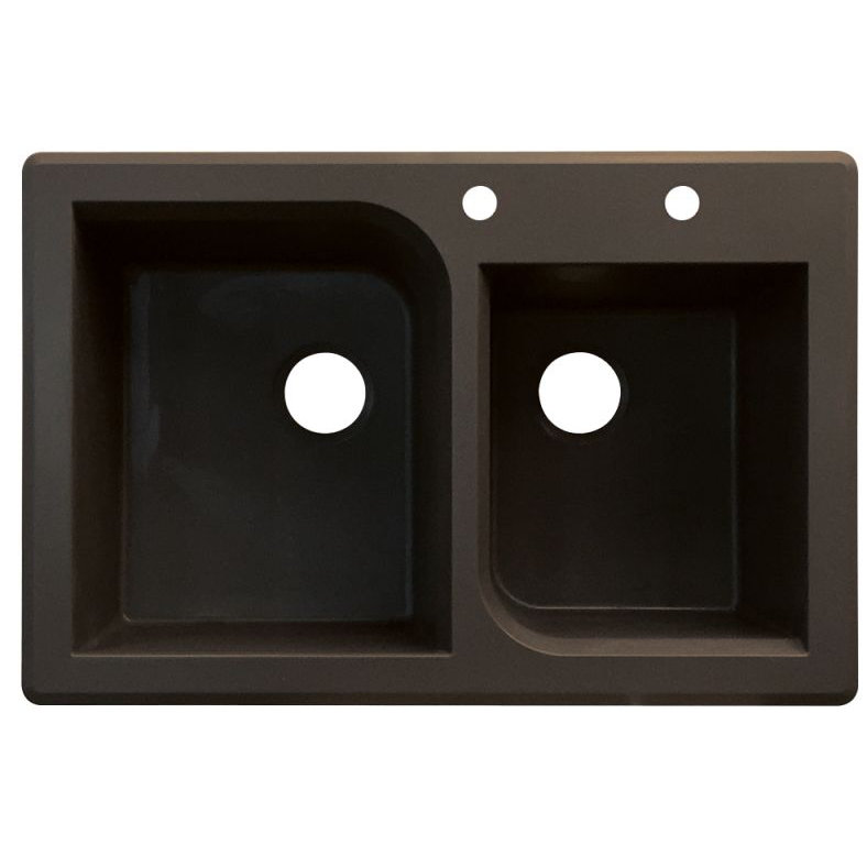 Radius 33.0625'' L Double Bowl Granite Kitchen Sink, 2 hole, Espresso