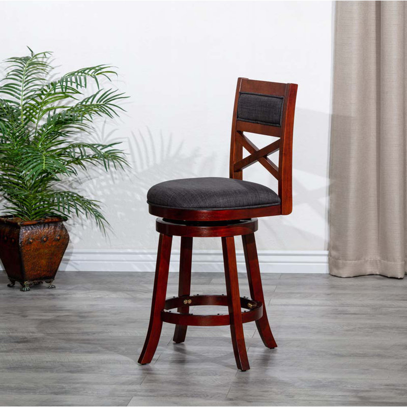 Tabourets de bar pivotants rembourrés en bois avec dossier en X, Gris anthracite, Cerisier