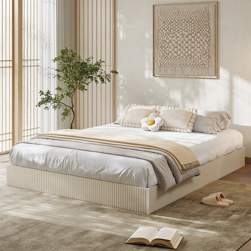 Full Platform Bed Frame, Fluted Wood Bed, Low-Profile Minimalist Design, Noise-Free, Easy Assembly, No Box Spring Needed