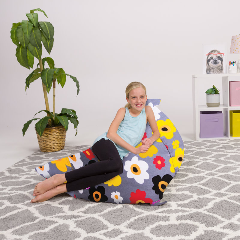 Bean Bag Cover, Canvas Multi-Colored Flowers on Gray, 200L - Large
