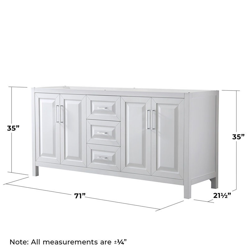 Base de meuble-lavabo double 71 po avec armoire à pharmacie Daria, Blanc / chrome poli