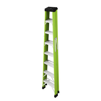 Fiberglass Ladder, With A Load Capacity Of 330 Pounds, Equipped With A Tool Tray, 7 Steps, Green