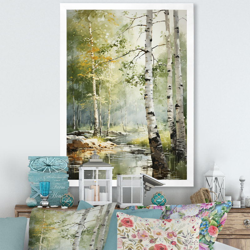 «Tranquil Shadows Green Forest III», reproduction sur toile, H 44 po x l 34 po x P 1,5 po, Cadre simple blanc