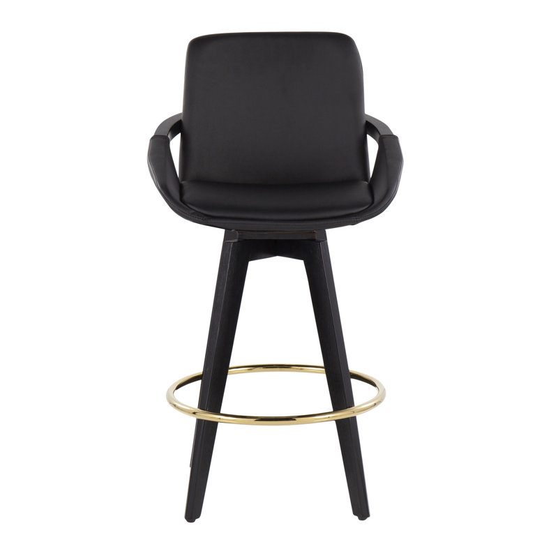  Tabouret de comptoir à hauteur fixe 26 "avec repose-pieds rond Whitacre, Velours noir
