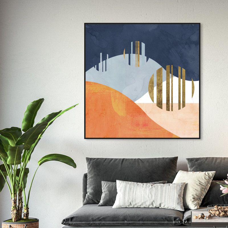 " Abstract The Desert Night, Modern & Contemporary Orange ", 40" H x 40" W x 1.5" D, Black Framed