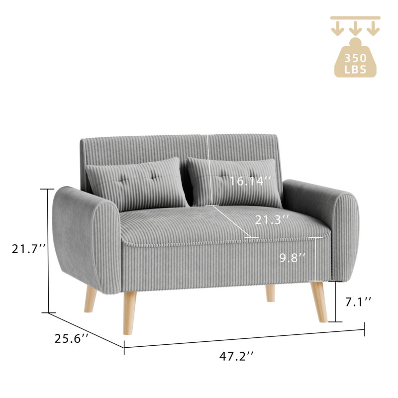 Causeuse à accoudoirs arrondis 47,5 po Arlander, Gris clair