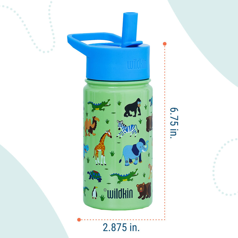 Bouteille d'eau en acier inoxydable 14 oz pour enfants Wildkin - sans BPA, étanche, isolée, facile à nettoyer - animaux sauvages