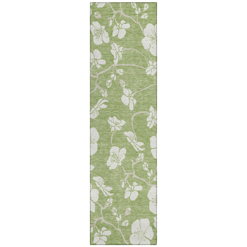 Ensa Green Washable Indoor-Outdoor Rug - , 2'3" x 7'6"