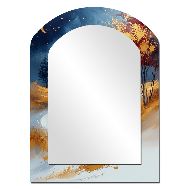 Paysage doré anatolien doré en Turquie II - miroir décoratif en arc d'Istamboul, 34 po x 25 po