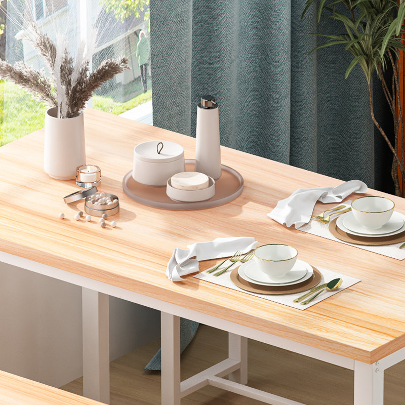 Constantine 3-Piece Dining Set with  2 Benches, Natural/White/Natural