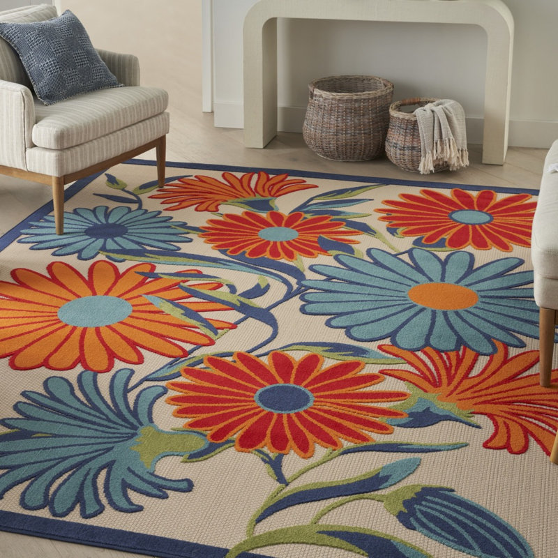 Tapis floral antidérapant multicolore 4 pi x 6 pi