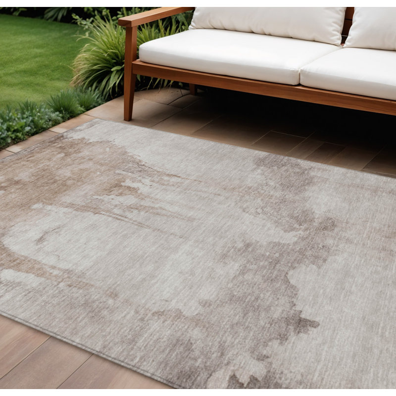 Tapis intérieur lavable abstrait taupe et ivoire 9 pi x 12 pi