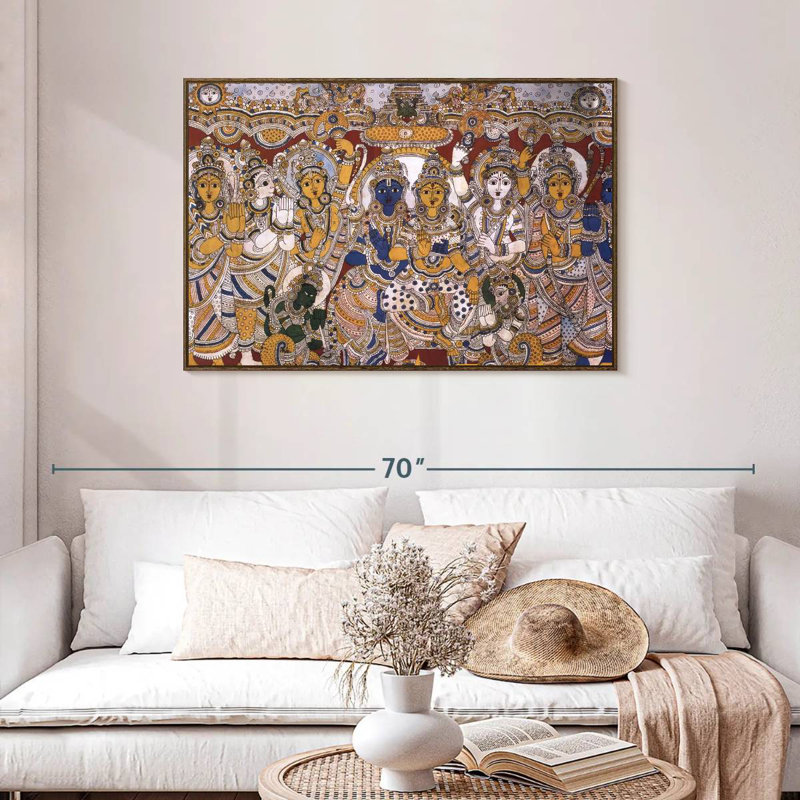 Mythes indiens Rama et Sita, Cadre flottant noyer, 43 po x 29 po