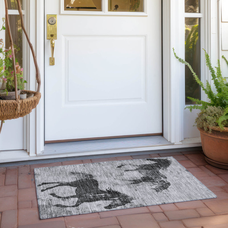 Machine Washable Indoor/Outdoor Cinead ACN1717 Grey Rug, Rectangle 1'8" x 2'6"