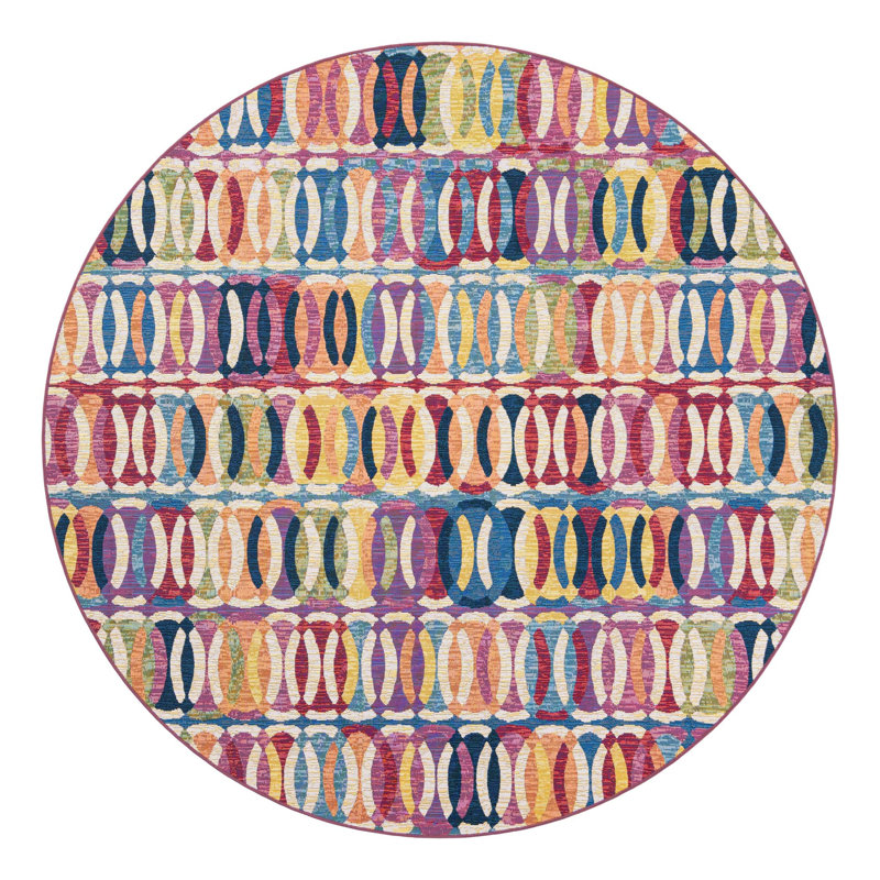 Tapis intérieur / extérieur en polypropylène tissé à la machine à motif géométrique bleu / jaune / rose Keazia