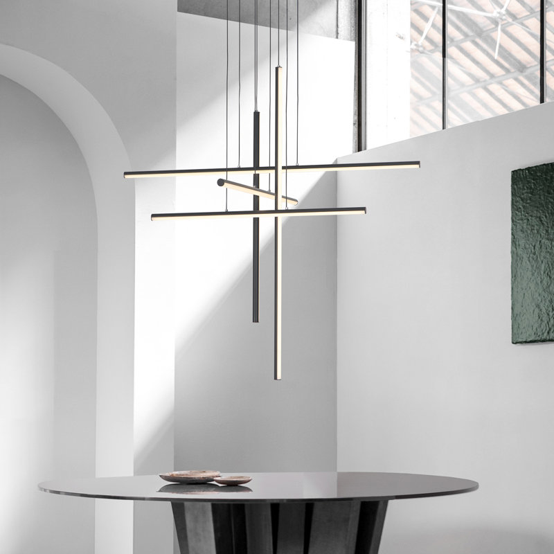 40 Inch Modern Chandelier 5-Lights Kitchen Island Pendant LED Dimmable Stairs Entryway Foyer, Matte Black