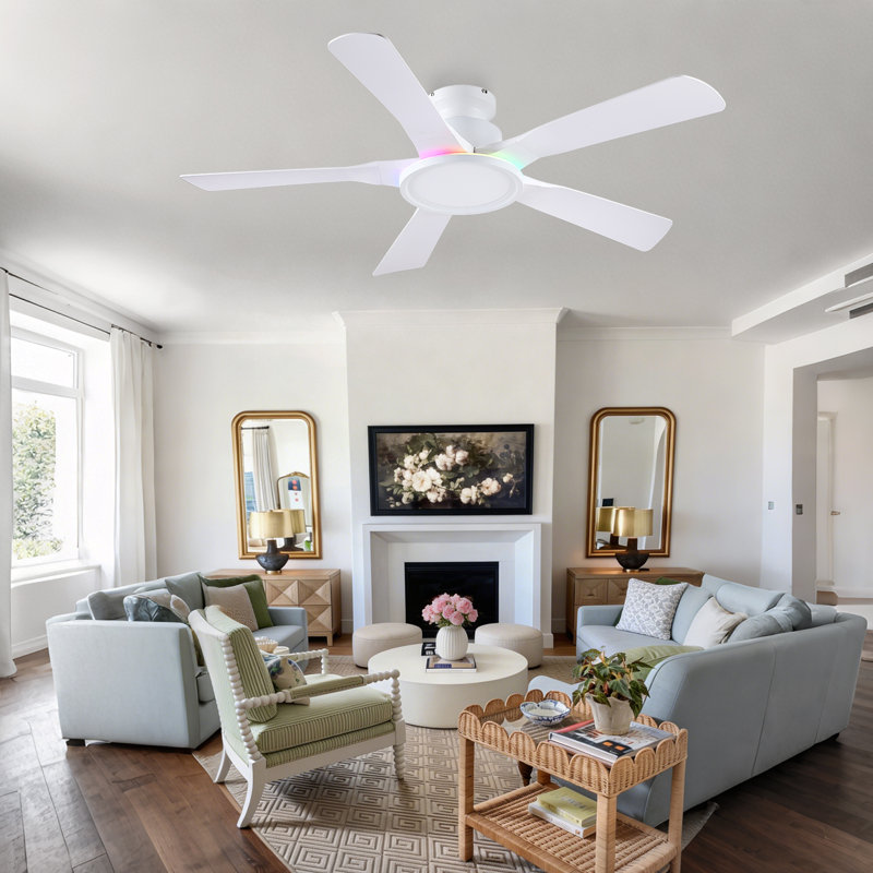 Ventilateur de plafond encastré 52 "avec lumière annulaire RVB, Blanc