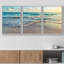 Coastal Beach "Sunrise On Ocean Waves Crashing Artwork, Soft Blue-Green Modern Beachy Decor Wall Pictures, Framed Canvas Giclée Print 3 Pieces Wall Art" 16"x24"x3 pcs, 24"x36"x3 pcs-102155840-119402616-56497807