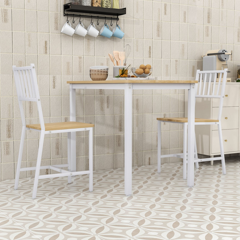 Ensemble de table de salle à manger rustique avec table industrielle et 2 chaises pour petits espaces ou coin-repas, Naturel