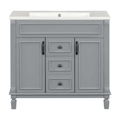 Modern Bathroom Storage Vanity With Top Sink, 2 Soft Closing Doors & 2 Drawers