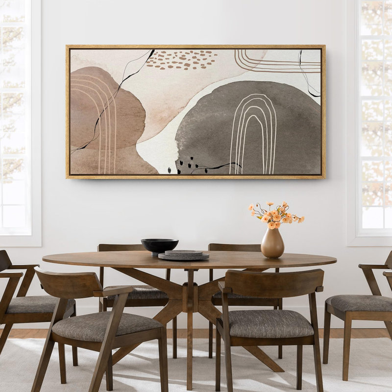 «Mid Century Shape Abstract Curves Modern Earth Tone», reproduction d'art sur toile, H 30 po x l 60 po, Naturel