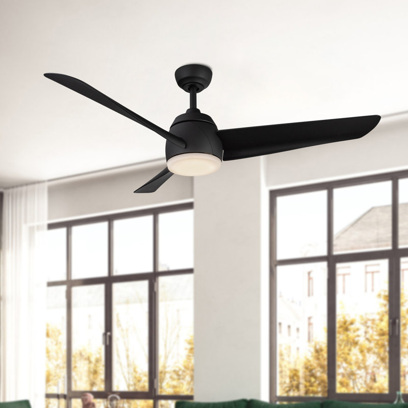 Thalia Smart LED Downrod Ceiling Fan, Matte Black, Matte Black