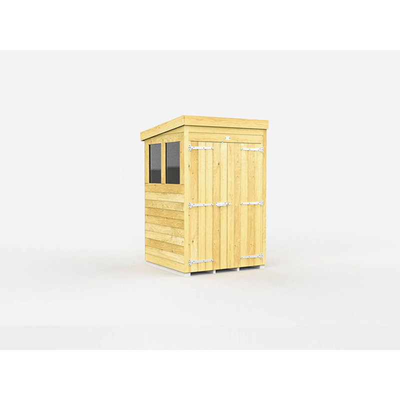4ft x 4ft Pent Shed - Double Door with Windows