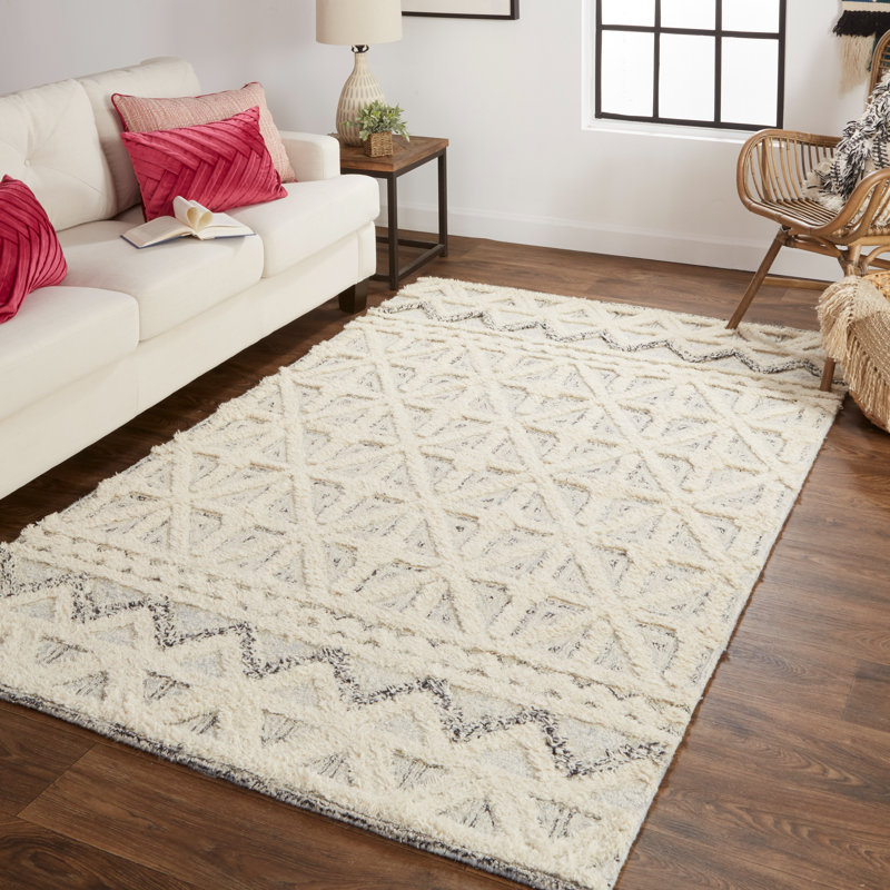 Jabree Hand Tufted Wool Geometric Indoor Rug, Rectangle 9' x 12'