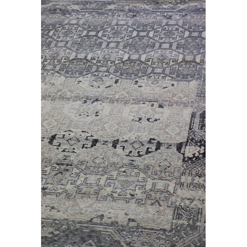 Baku Wool Geometric Area Rug in Gray/Sage/Ivory/Black, Rectangle 4'1" x 5'11"