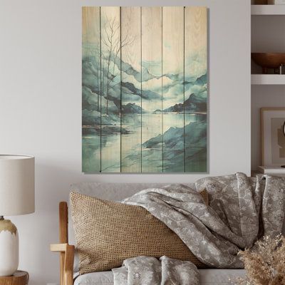Minimalism Mountain Lakes Lullaby - Minimalism Wood Wall Art On Natural Pine Wood