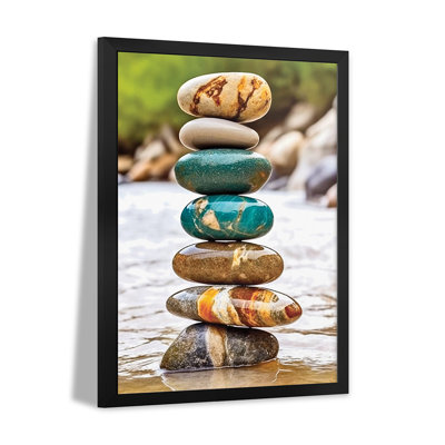 Zen Balancing Seid Stacking Stones On A Riverbank - I Premium Framed Posters