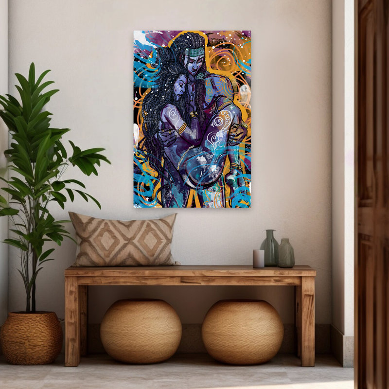 La lune et le soleil - art figuratif multicentrique contemporain, H 48 po x l 32 po