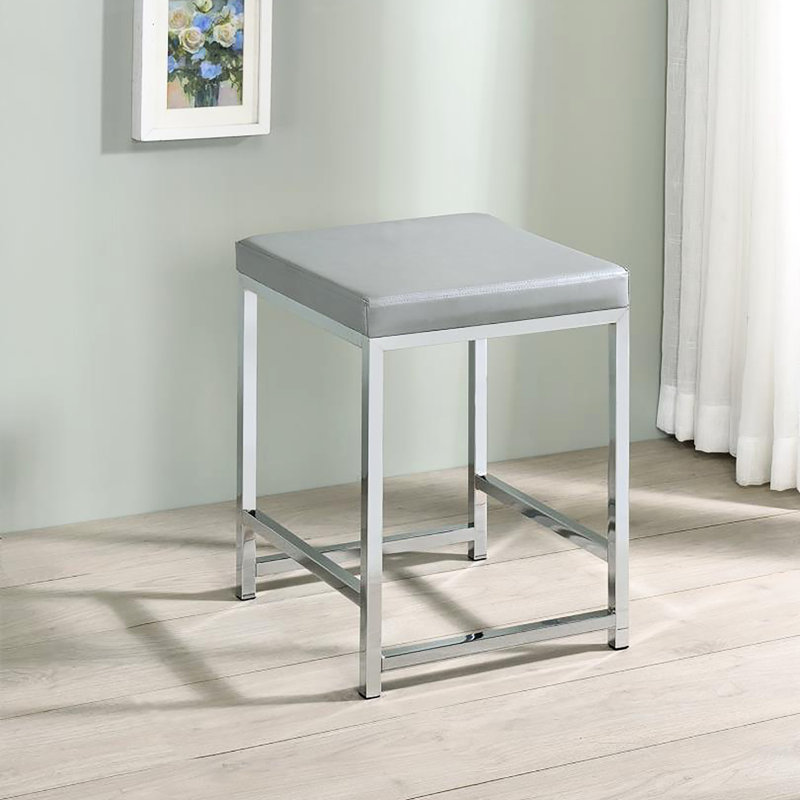 Tabouret de coiffeuse gris avec housse en similicuir et rembourrage en mousse confortable sans dossier, Gris clair