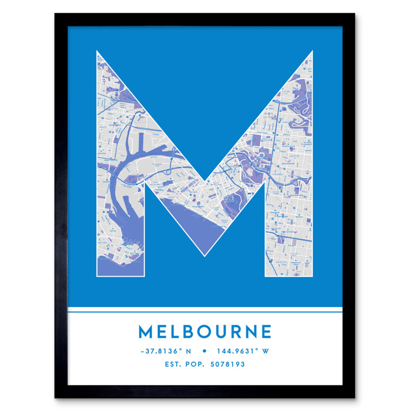 Melbourne Australia City Map - Single Picture Frame Typography