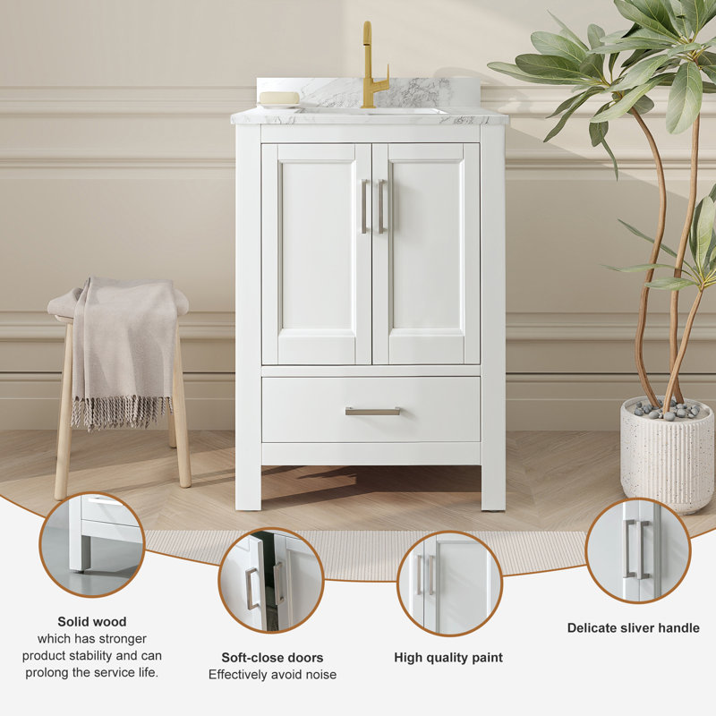 Meuble-lavabo simple 24 po avec plateau en granite blanc Riverford